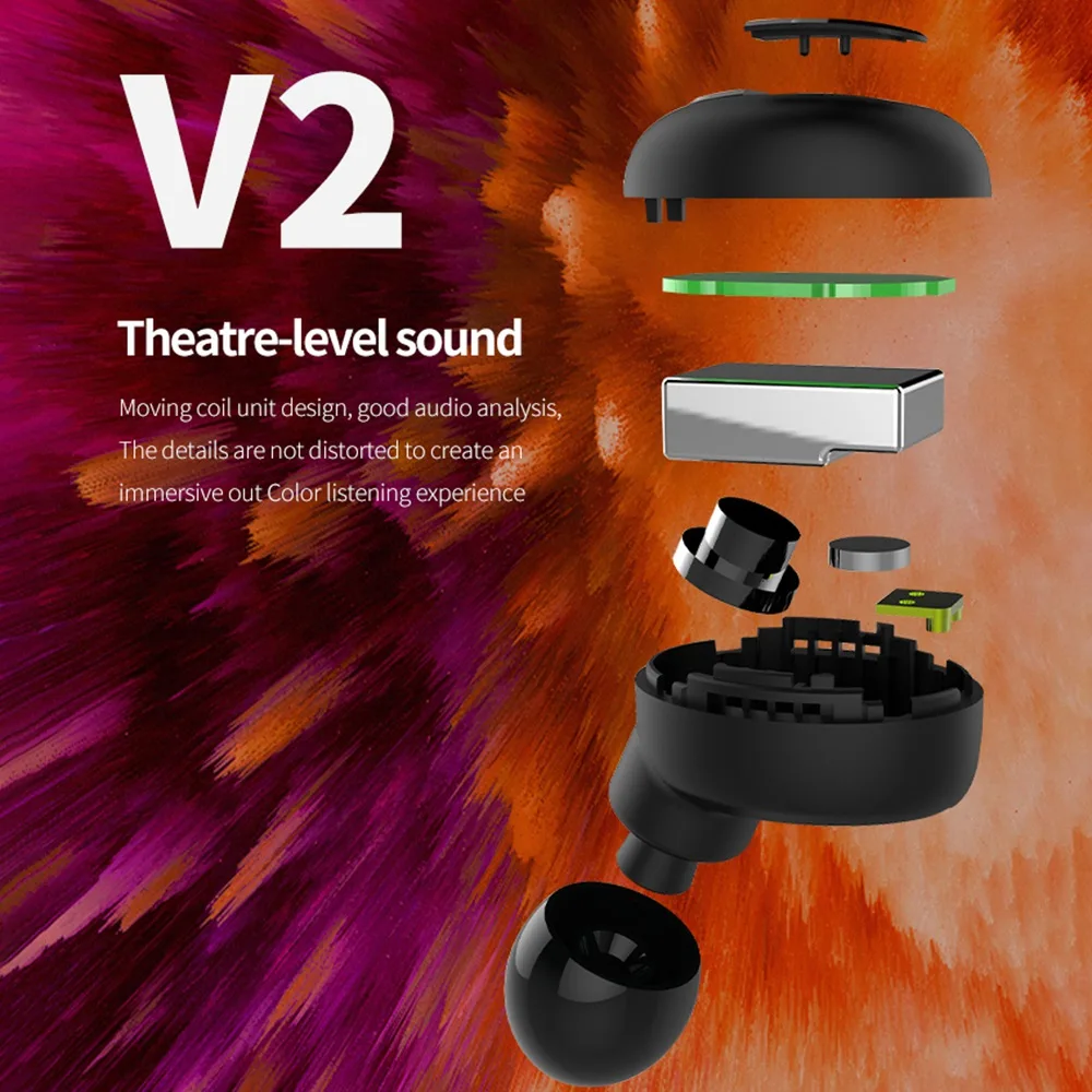 V2 TWS Earbuds Wireless Stereo Bluetooth 5 0 Headphones Sports Earphones with Microphone for Phone Tablet PC Waterproof