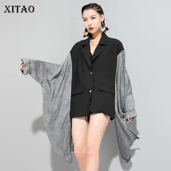 

XITAO Streetwear Plus Size Coats and Jackets Women Trend Irregular Splice Top Suit Collar Bat Sleeve Coat Women Wild XJ3779