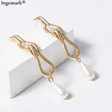 Koreaanse Barokke Parel Lange Tassel Dangle Earring voor Vrouwen Wedding Verklaring 2019 India Snake Shape Wave Drop Oorbellen Party Gift(China)