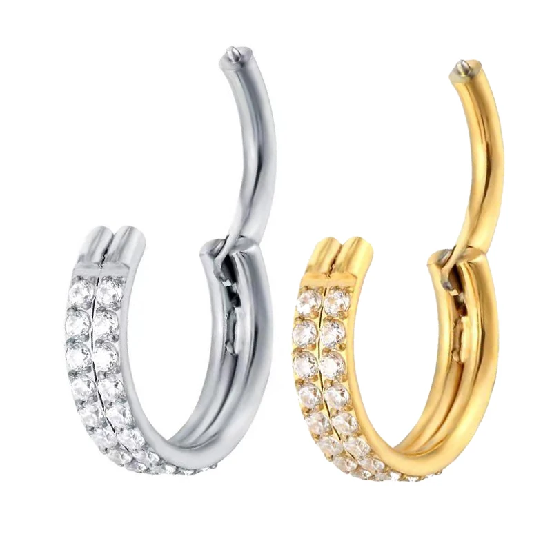 

G23 Titanium piercing Double row Zircon stone superior quality hight Segment Rings Open Small Septum Nose Ear piercing jewelry