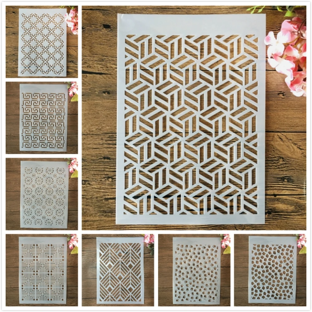 8Pcs/Lot A4 29cm Square Geometry DIY Layering Stencils Wall Painting Scrapbook Coloring Embossing Album Decorative Template 16pcs lot 15 15cm mandala geometry diy layering stencils wall painting scrapbook coloring embossing album decorative template