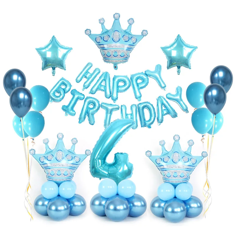 M BL crown set(4) 32 дюйма детские синие воздушные шары с числами 1st средней принцесса проект "Корона" День Рождения украшения для детей 100 юбилей день памяти сюрприз globos - Цвет: M BL crown set(4)