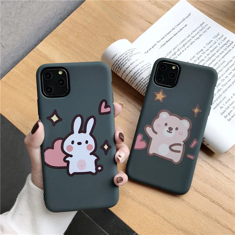 Матовый мягкий чехол с изображением медведя кролика для apple зеленый iphone 11 Pro Max
