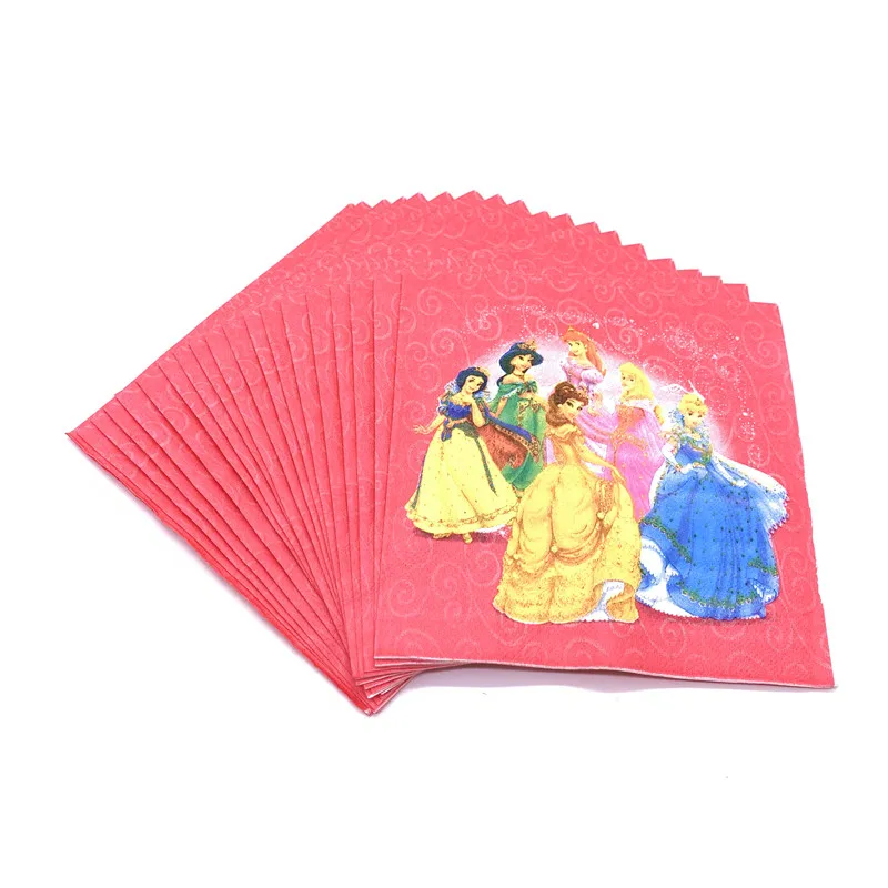 Napkins-20Pcs Шесть принцесс Белль Аврора ребенок девочка прекрасный день рождения пакет события вечерние Рапунцель чашки пластины маска ребенок душ одноразовые наборы посуды - Цвет: Napkins-20Pcs