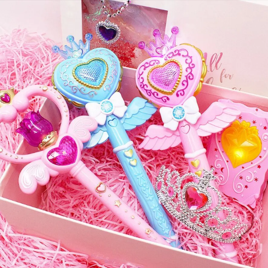 New Girl Magic Wand and Crown Play Toy Illuminate Cane Educational Cosplay Fairy Glow Stick For kid Toys |