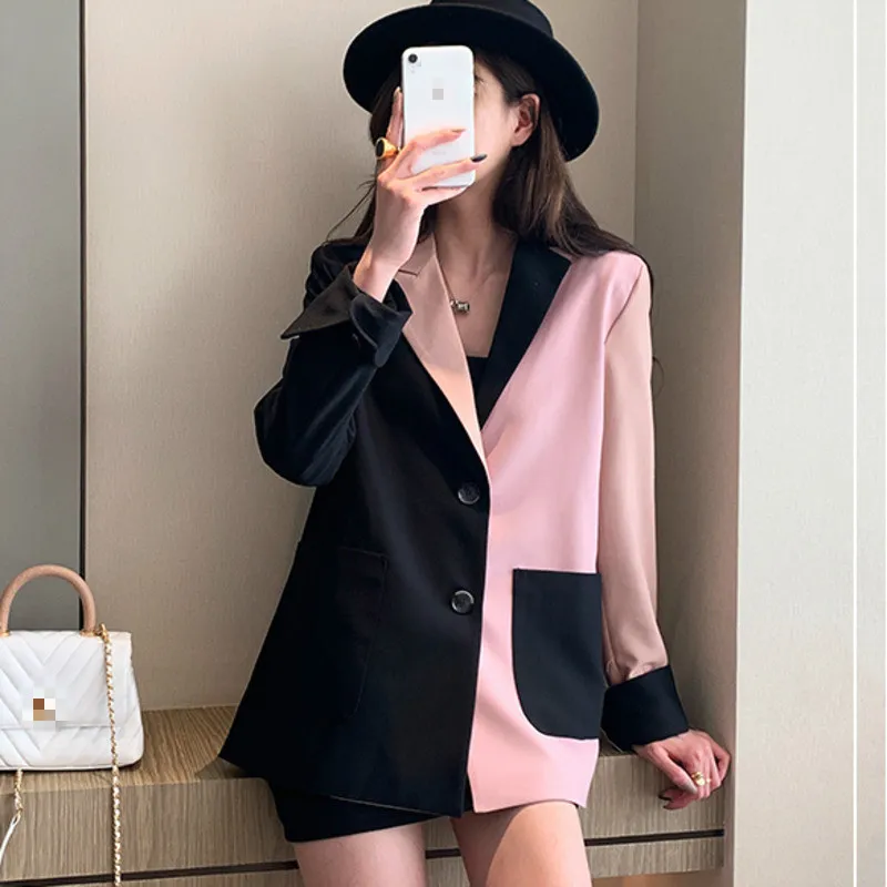 [EWQ] 2020 Spring Sweet Women Jacket Loose Ladies Office Coat Long Sleeve Casaul Suits Outwear Patchwork Trend Feminino | Женская одежда