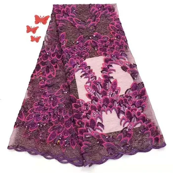 

Fashion African Mesh Lace Fabric High Quality French Tulle Lace Fabric Embroiderey Sequins Nigerian Lace Fabric For Wedding