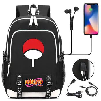 

New Cute Uzumaki Naruto Printed USB Headphone Jack Boy Girl Kids School bag Women Bagpack Canvas Men Backpack Packsack Bookbag