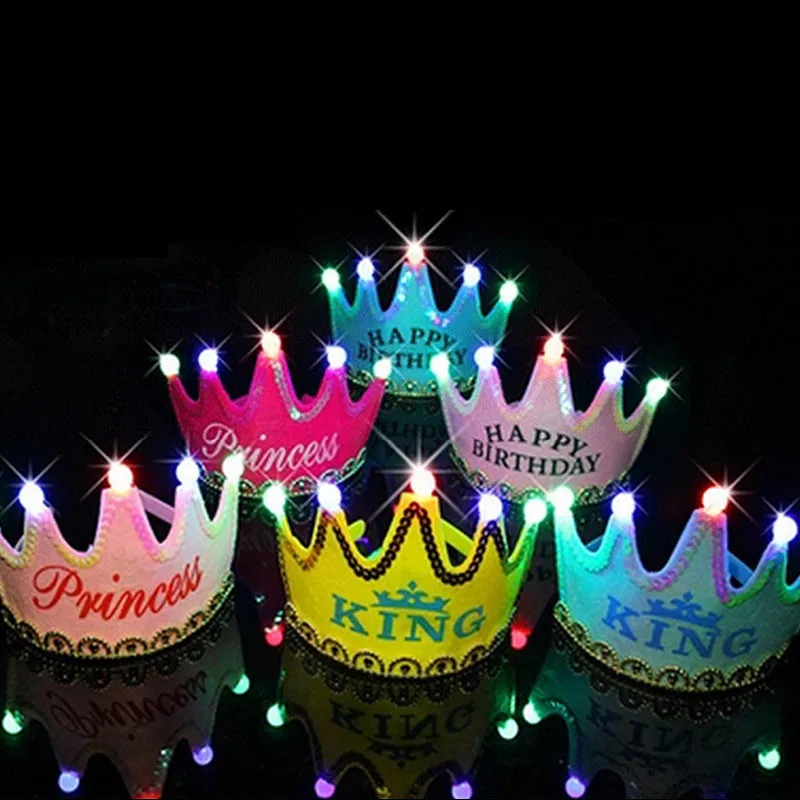 Светодиодный светящийся корона на день рождения Детские шапки девочка принцесса мальчик король шапка для празднование Дня Рождения украшения