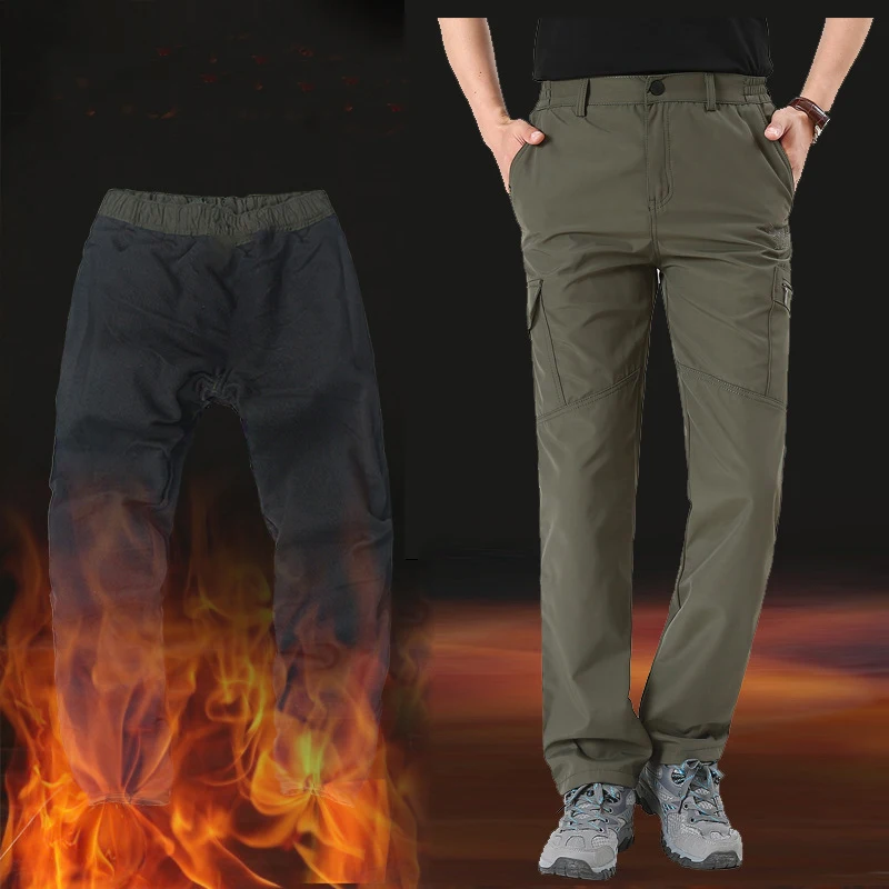 Pantalon cargo tactique hiver homme 2024 - Velours polaire - Chaud respirant pêche multi-poches