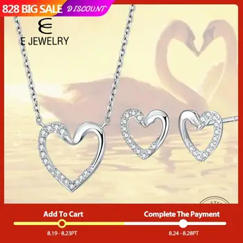 

E Sterling Silver Jewelry Sets for Women Heart Swan Pendant Necklace Heart Swan Earrings with AAA Cubic Zirconia