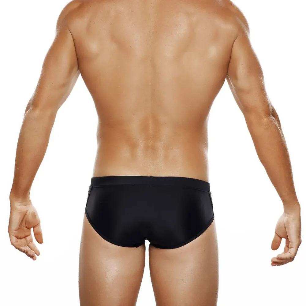 Summer Men's Black Swimwear Sexy Mesh Side Bikini Swimming Pool Briefs With/Without Sponge Pad Low Waist Solid Patchwork Bequine