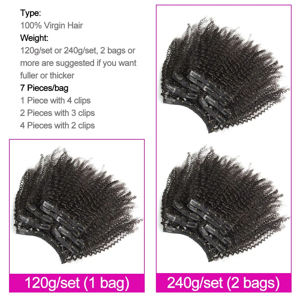 Tanie YVONNE 4A 4B perwersyjne kręcone klip w doczepy z ludzkich włosów brazylijski dziewiczy włosy 7 sztuk zestaw 120g Natural Color