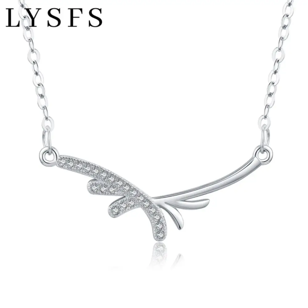 

LYSFS 925 Sterling Silver Antlers Chain Necklace Trendy Elegant Romantic Fine Jewelry for Women