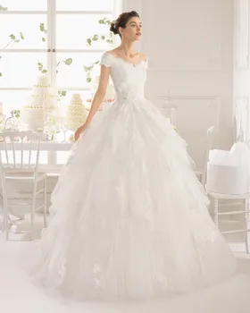 

Romantic Lace Sequins Tops Flowers Ball Long Bridal Gown with Short Sleeves Vestido De Noiva 2018 mother of the bride dresses