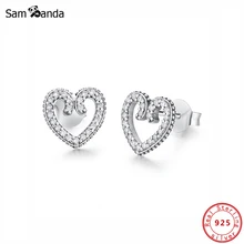 Серьги, 925 пробы, серебряные серьги, кристалл, серьги-гвоздики для женщин, милое сердце, модное ювелирное изделие, День Святого Валентина, бренд