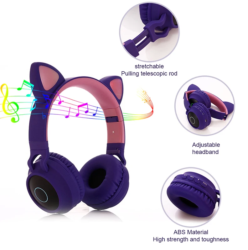 Cute Cat LED Bluetooth 5 0 Headphone With TV PC Car Laptop Bluetooth Adapter Wireless Noise Cancel Music Helmet For Kid Girl