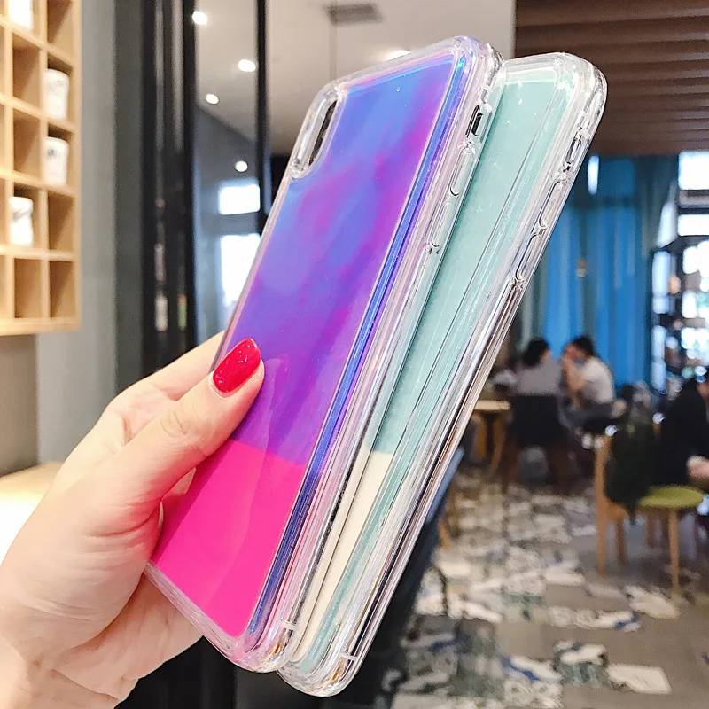 Светящийся неоновый песочный однотонный чехол для Samsung S10 S9 S8 Plus Note 8 9 светящийся в