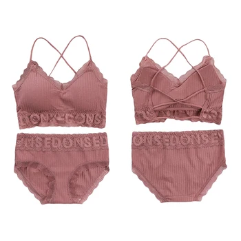 

Ladies Thread Seamless Cotton Bra Set Candy Colors Beauty Back Tube Top Lace Wire Free Breathable Girl Suit Panties Lingerie Set