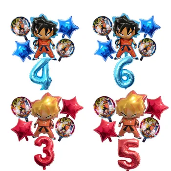 

6pcs/set Cartoon 7 Dragon Ball Goku wu kong Foil Balloon red 30 inch Number Balloon Happy Birthday Party Decoration boy Kids Toy