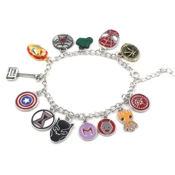 

10Pcs/lot The Avengers Bracelets Spider Man Black Panther Captain America Thor Hammer Shield Set Charms Enamel Jewelry