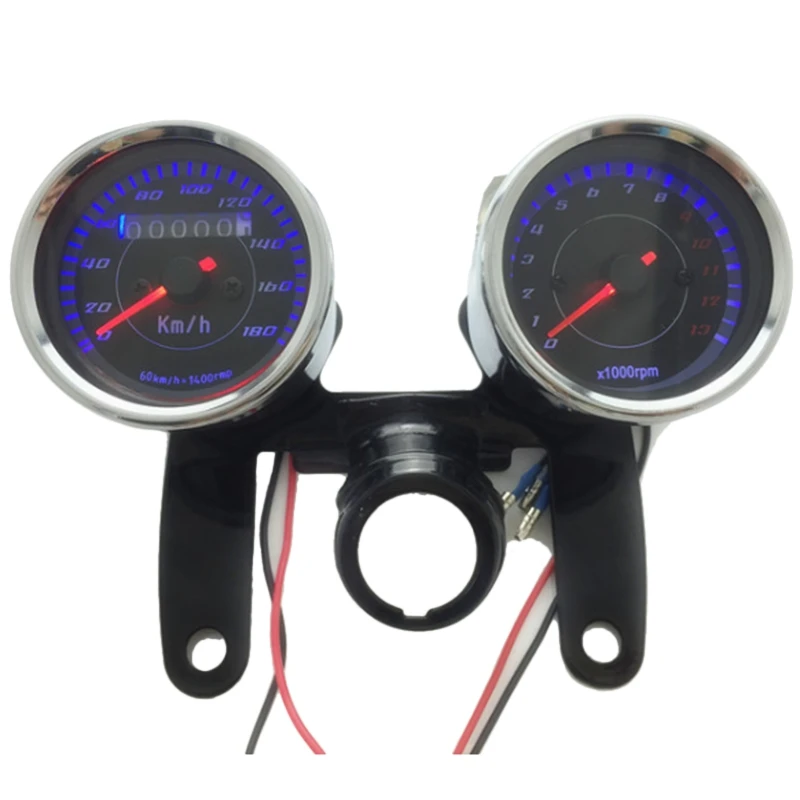 

Universal Motorcycle Speedometer Odometer Gauge 0-160Km/H 13000 RPM LED Backlight Tachometer Set Black Instrument