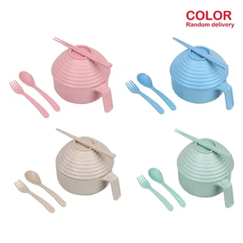 

Noodle Bowl Lunch Box Insulation Anti-scalding Cutlery Bowl Plate Set 5pcs/set Degradable Wheat Straw Rice Bowl Cutlery Set