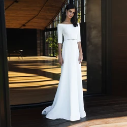 2022 Wedding Gown For Bride Civil Bridal Dress With Sleeves Simple White Floor Length Wedding Gown Off Shoulder Vestidos Novia