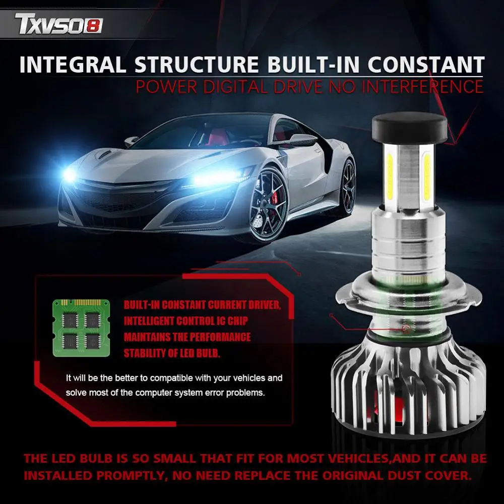 

A Pair Car H7 LED Headlight Light Bulbs 12V 24V High or Low Beam 10000LM 6000K Fog Light Lamp