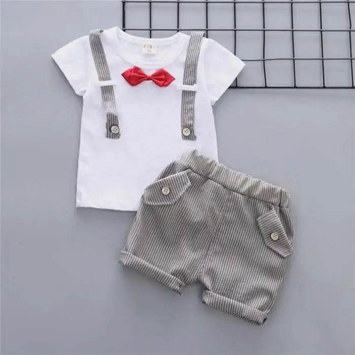 BibiCola/комплект одежды для малышей, белая рубашка с рисунком для новорожденных мальчиков+ шорты, костюм для малышей, спортивный костюм для мальчиков Детская летняя одежда, костюмы - Цвет: Серый