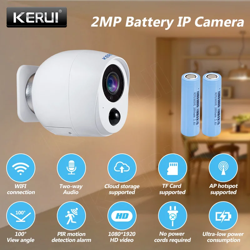 KERUI 2MP ip камера батарея наблюдения охранный монитор WiFi беспроводная CCTV PIR