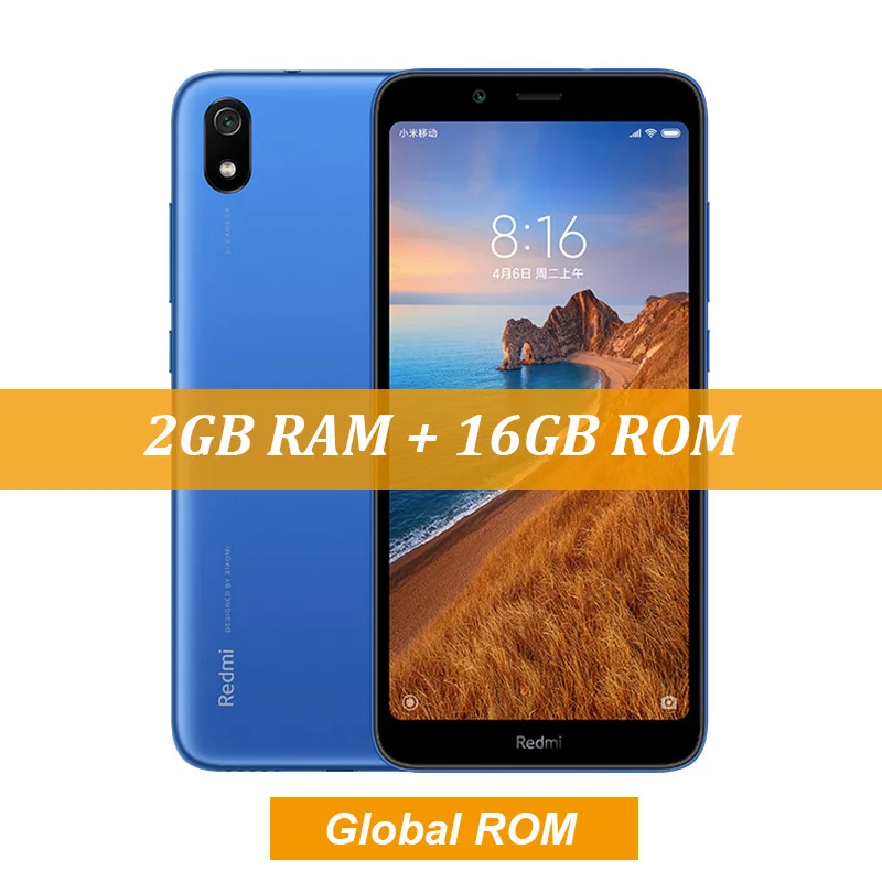 Blue Xiaomi Redmi 7A 7 A с глобальной ПЗУ, 2 ГБ, 16 ГБ, 5,45 дюйма, HD Snapdargon 439, Восьмиядерный мобильный телефон, аккумулятор 4000 мАч, камера 13 МП, смартфон - Цвет: Blue