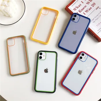 

100pcs Transparent Simple Candy Color Phone Case For iphone11 Pro X XR XS Max 6 6S 7 8 Plus Couples Clear TPU Acrylic Back Cover