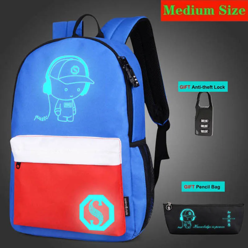 style 4 medium size Новая сумка с защитой от воров, светящиеся школьные ранцы для мальчиков и девочек, школьный рюкзак Mochila с usb зарядным портом и замком, школьный рюкзак - Цвет: style 4 medium size
