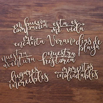 

QITAI 9PCS/SET 9 Model Spanish Words Handicraft vacation travel love Gift Wood Decoration Wood Color Wooden Words Set WF318