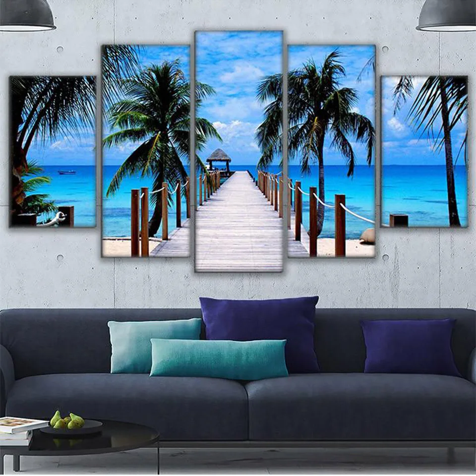 HD-Print-High-Quality-Canvas-Painting-Home-Decorative-Framework-Modular-Picture-5-Panel-Bali-Elephant-Park (2)