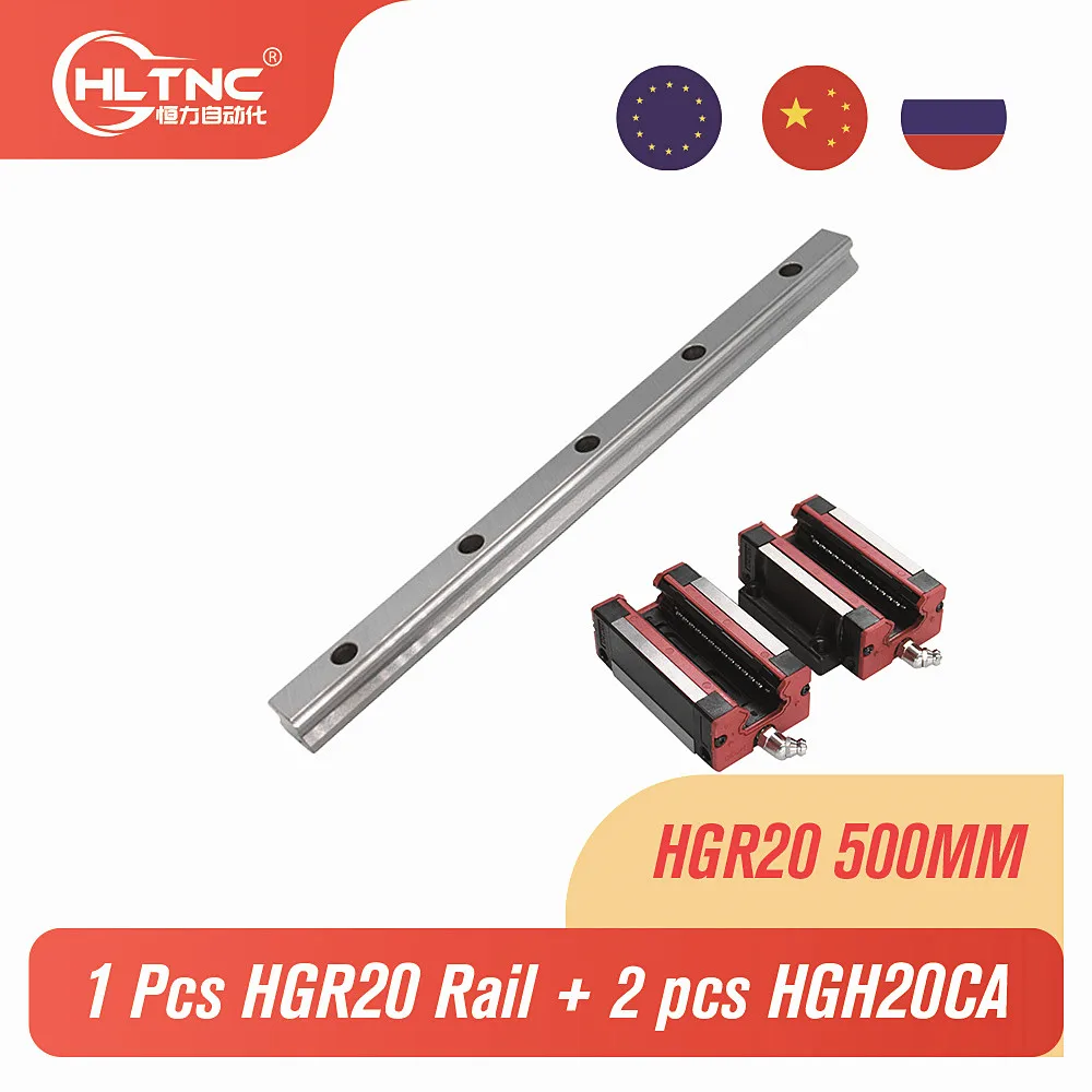 Линейная направляющая HGR20 L500 мм тип 20 1 шт. + 2 каретки HGH20CA/HGW20CC блоки для фрезерного