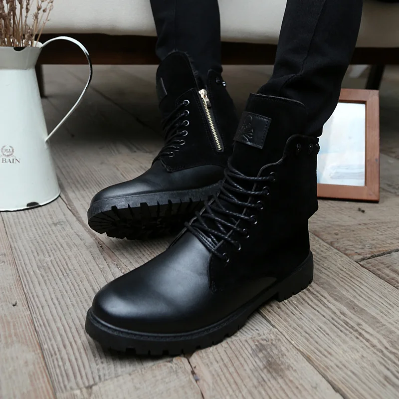 

Hot Selling Classic Style Skeleton Men's Boot Autumn Leather Hight-top Casual Martin Boots Zipper Trend Breathable Leather Shoes