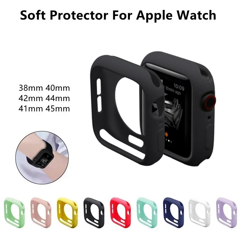 Silicone Case for Apple Watch Series 7 6 5 4 3 2 SE Back Cover TPU Screen Protector IWatch Edition 45MM 41MM 40 44MM 38 42MM | Наручные