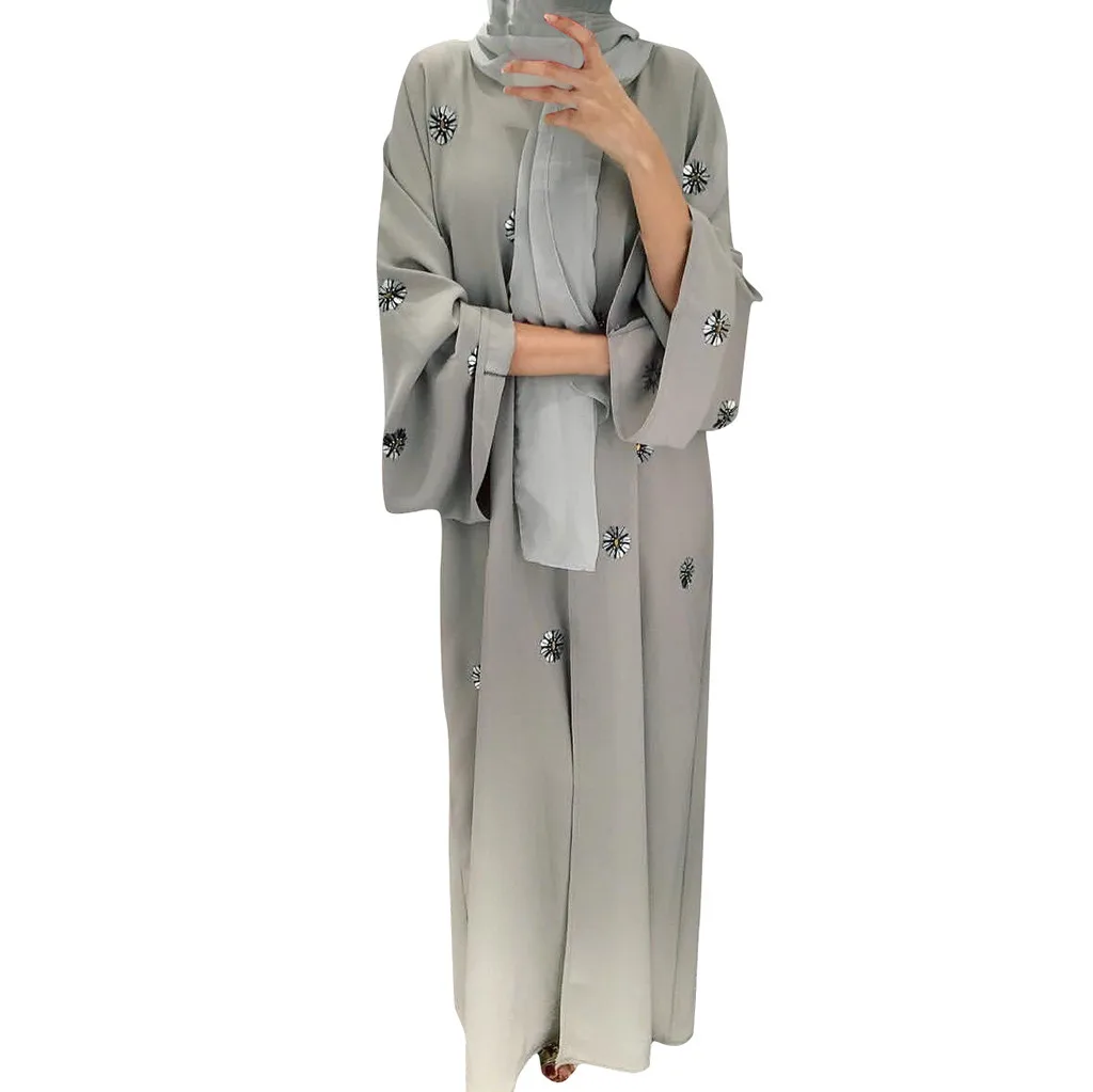 KANCOOLD женские мусульманские Длинные платья размера плюс халат вышивка абайя открытый кардиган Дубай парайер Рамадан повседневное кафтан длинное платье