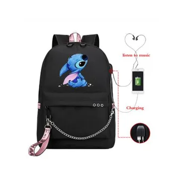 

Casual Stitch Usb Charge Backpack Boys Girls School Bag Men Women Rucksack School Bag Teens Daily New Chain Knapsack