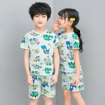 

Summer breathable mesh clothes for baby girls boys shirt+shorts 2pcs/set pajamas homewear sets children cartoon nightwear suit