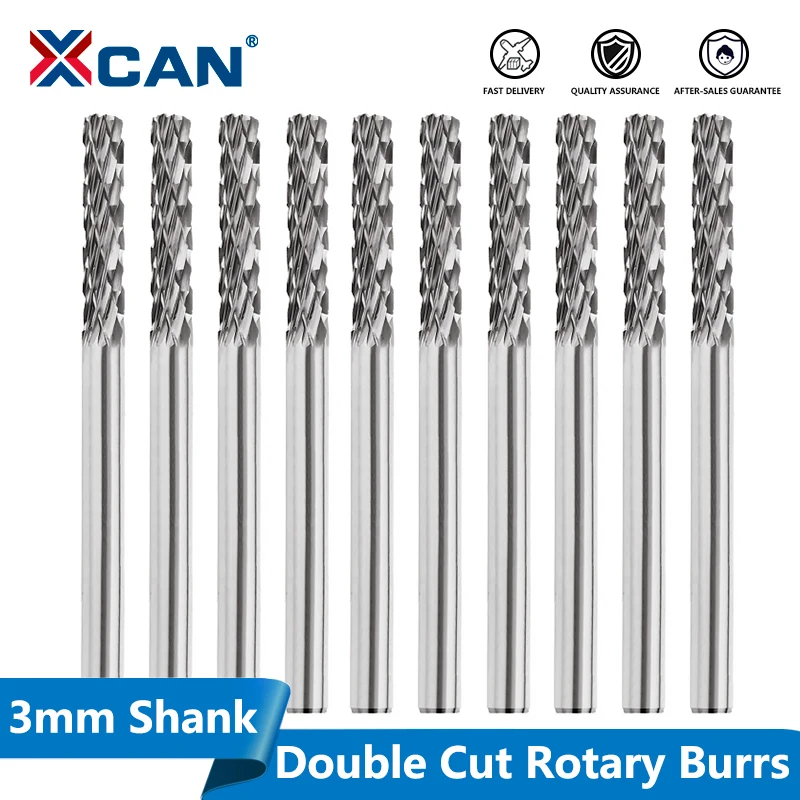 Xcan 10Pcs 3 Millimetri Shank Doppio Taglio Al Carburo Di Tungsteno Rotary Burr Set Per Dremel Rotary Strumenti Di File Rotante