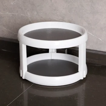 

Plastic Round Two Tier Turntable Desktop Organizer Display Stand for Kitchen Pantry Bedroom AIA99