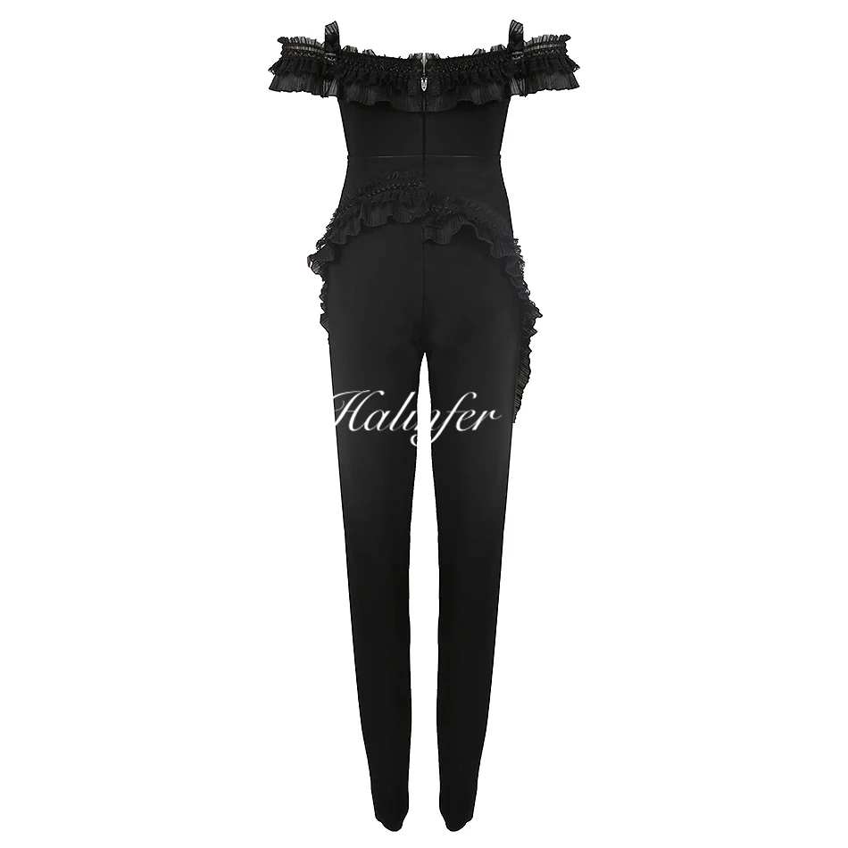 Halinfer новые летние женские комбинезоны для женщин Сексуальная bodycon рюшами утягивающий комбинезон; элегантные туфли в стиле знаменитостей; вечерние черный комбинезон vestidos