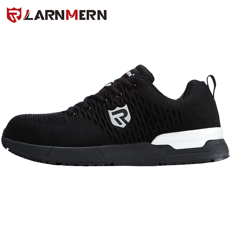 LARNMERN/Мужская Рабочая защитная обувь со стальным носком, светоотражающие Lightweight-750g, дышащие строительные кроссовки - Цвет: Black