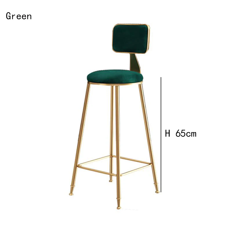 Минималистичный Современный барный стул из кованого железа, домашняя спинка, нордический комфорт, обеденный стул, высокий стул, ресторанный стул для кафе, барный стул - Цвет: B green 65cm