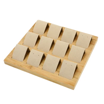 

12 Grids Bamboo Velvet Jewelry Packaging Display Stand Ear Stud Earrings Holder Rack Storage Case Jewelry Organizer Box