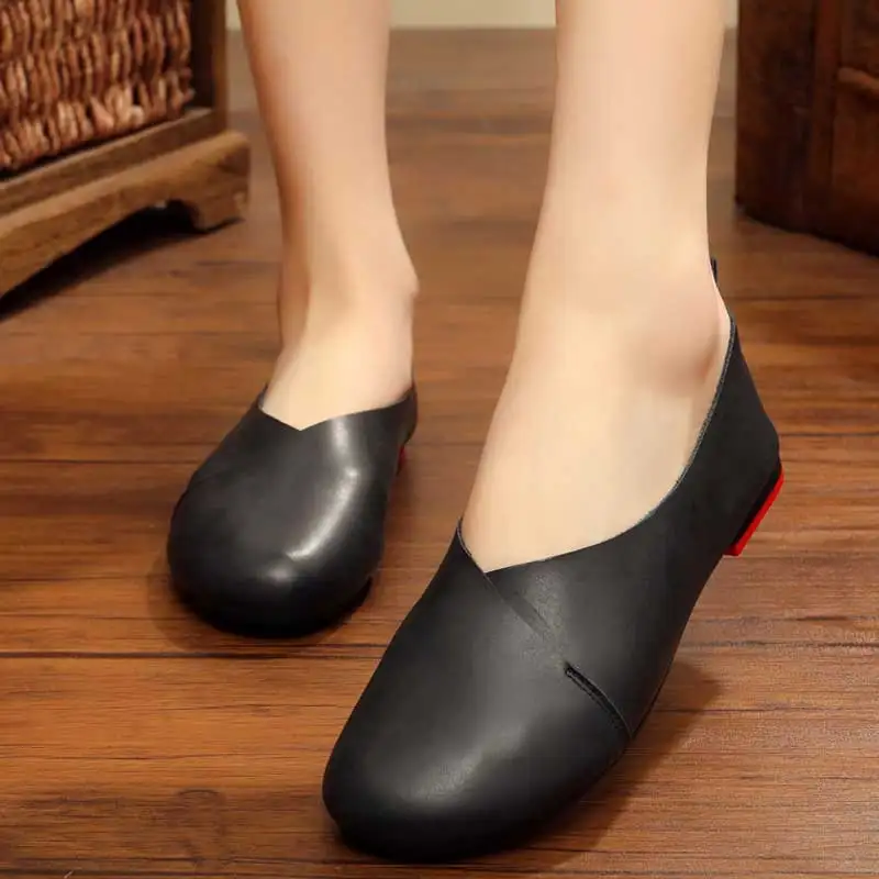 

Designer Women Ballet Flats Casual Split Leather Loafers Ballerina Shoes Round Toe Slip On Comfortable Moccasins Zapatos Mujer