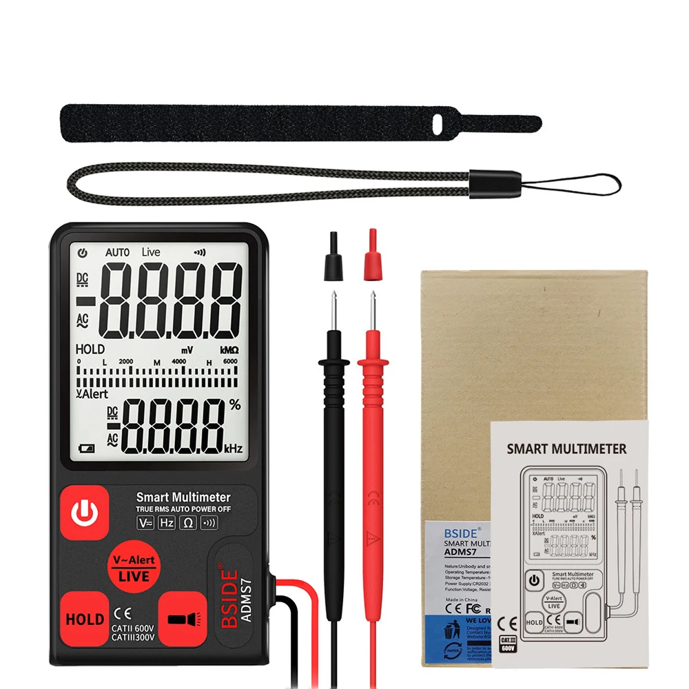 ADMS7 Ультрапортативный NCV Цифровой мультиметр 3,5 ''большой ЖК-экран цифровой вольтметр тестер сопротивления частоты TRMS 6000 отсчетов